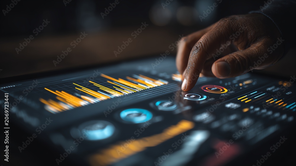 Fototapeta premium Executive monitoring company growth through digital finance interface