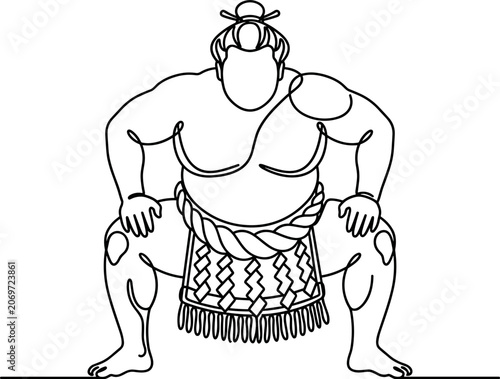 Fotografía Continuous line drawing of a Japanese sumo wrestler in traditional mawashi belt