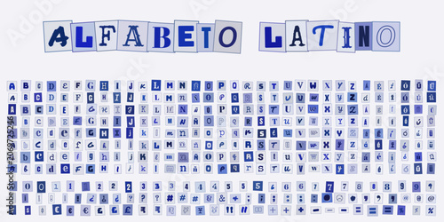 Картината върху платно Alfabeto Latino, conjunto de letras recortadas estilo nota de rescate, tipografi