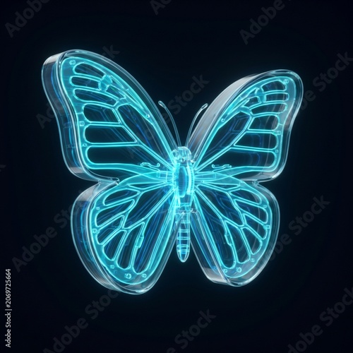 3D Translucent X-Ray Icon of a Butterfly Wing Structure for Insect Entomology and Nature Concept.