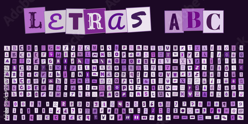Картината върху платно Letras ABC, conjunto de letras recortadas estilo nota de rescate, alfabeto tipog