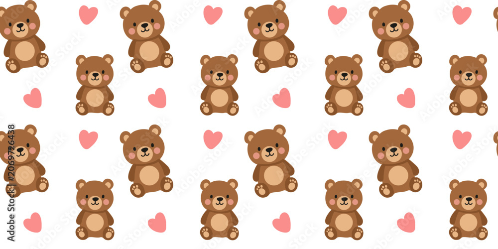 Obraz premium seamless cute teddy bears and hearts vector pattern illustration