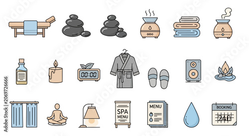 Photos Spa and Wellness Icon Set Flat Design