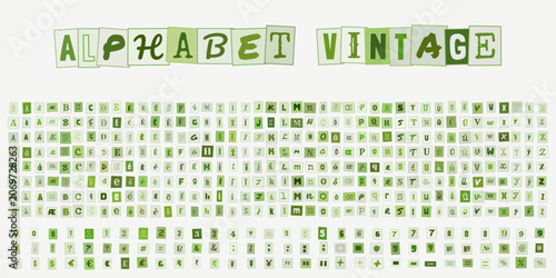 Bild auf Leinwand Alphabet Vintage, ensemble de lettres et chiffres style collage pour design grap