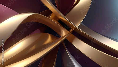 Abstract Golden Ribbons Swirling, Luxury 3D Background