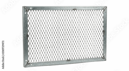 Galvanized steel expanded metal safety screen panel with diamond mesh pattern on white background for ventilation, guarding and industrial protection applications

