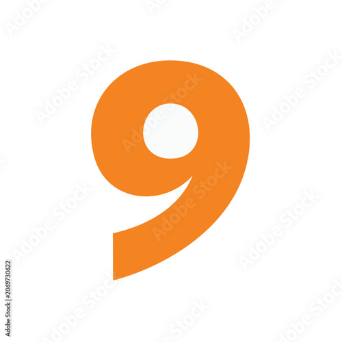 Orange flat vector number nine