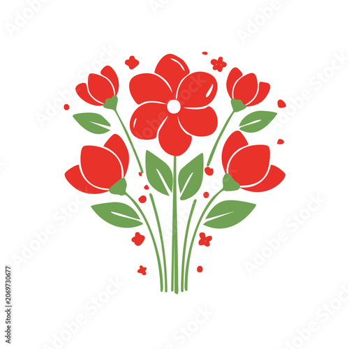 Red flower bouquet flat vector illustration