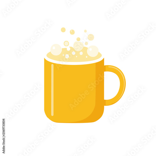 Yellow beer mug with foam, flat vector illustration