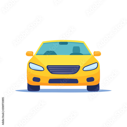 Yellow sedan car front view flat vector illustration