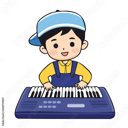 Cartoon boy playing electronic keyboard