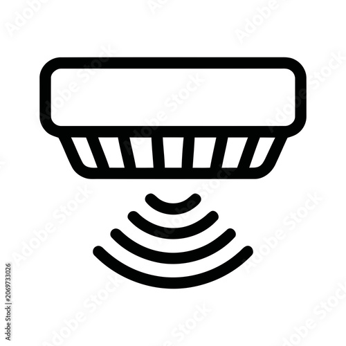 Minimalist Outline Icon of a Smoke Detector with Wireless Signal Waves