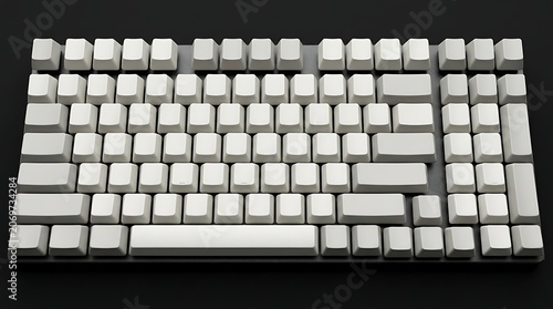 Minimalist computer keyboard with blank white keycaps on black base