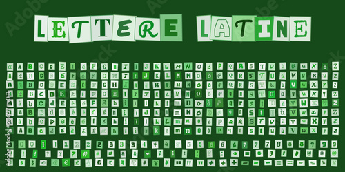 Obraz na plátně Lettere Latine, set di caratteri tipografici in stile collage di carta verde, al