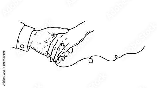 Foto Line art illustration of a man and woman holding hands with a red thread