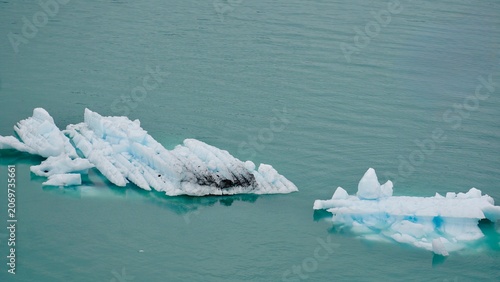 Closeup view of floating icebergs in Alaskan waters
