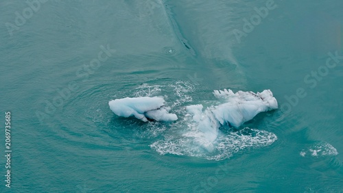 Closeup view of floating icebergs in Alaskan waters