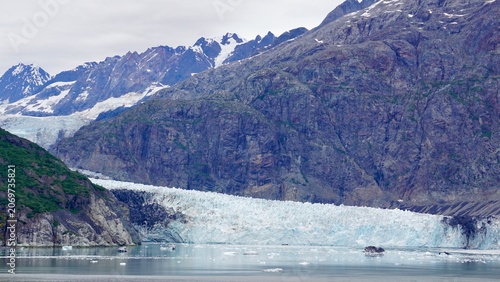 Closeup view of glacier ice formations in Alaska