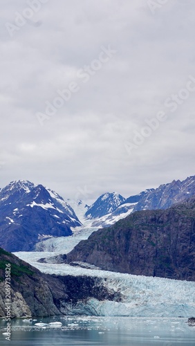 Closeup view of glacier ice formations in Alaska