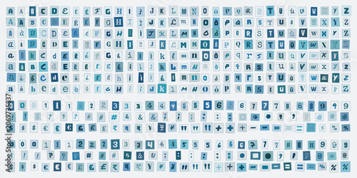 Tableau sur toile Lettere e numeri stile ritaglio di giornale, set di caratteri tipografici per co