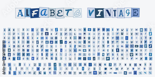 Foto Alfabeto Vintage, set completo di lettere e numeri in stile ritaglio di giornale