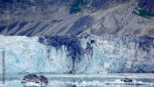 Closeup view of glacier ice formations in Alaska