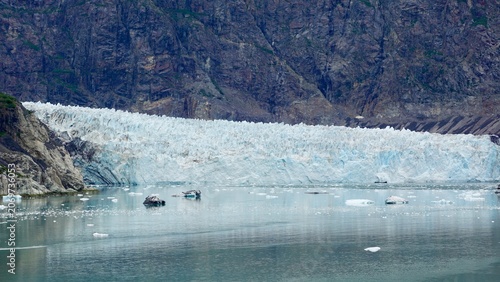 Closeup view of glacier ice formations in Alaska