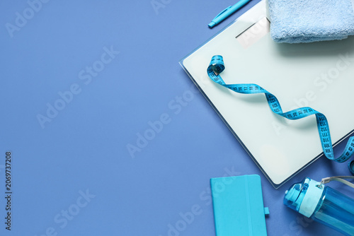 Scales with measuring tape,...