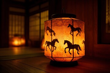 Atmospheric Jumadeung lantern lamp with horse silhouette patterns