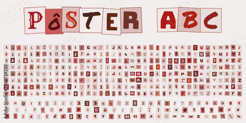 Canvas Print Pôster ABC com letras de recorte estilo revista, alfabeto completo e números par