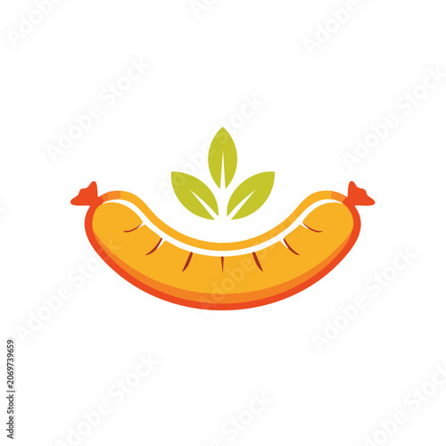 Flat illustration of a sausage with green leaves