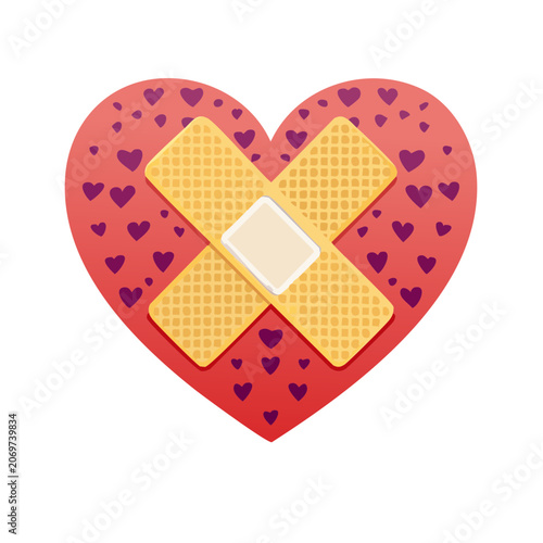 Heart with Bandage Flat Vector Illustration