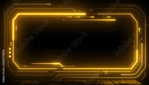 Futuristic Neon Frame with Glowing Circuits on Black Background