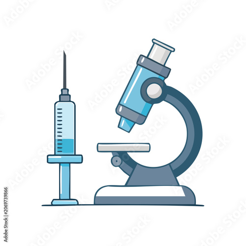 Microscope and syringe flat vector illustration