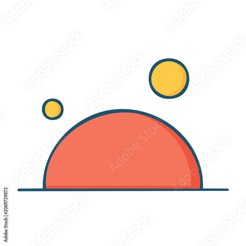 Minimalist sunset landscape with sun and moon