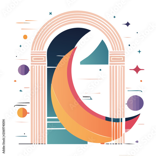 Abstract Geometric Arch with Curved Shapes Vector
