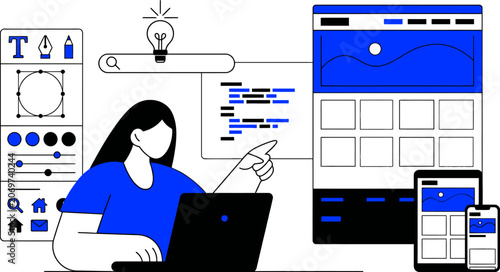 Digital and development process with a creative idea for web banner social media banner business presentation marketing meterial.