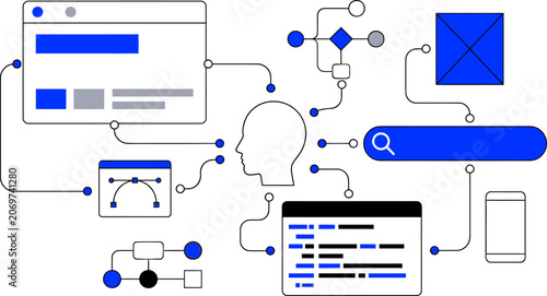 Ai and technology integration: connecting data, code, and user interface for web banner social media banner business presentation marketing meterial.