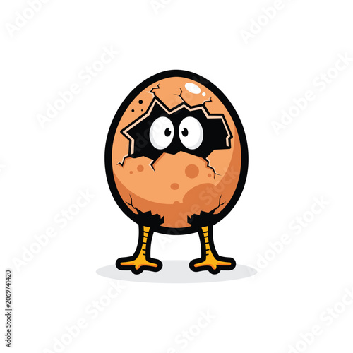 Cracked egg with cartoon chicken legs