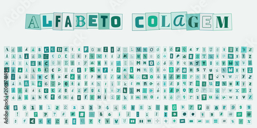 Bild auf Leinwand Alfabeto Colagem, conjunto de letras e numeros estilo recorte de papel para desi