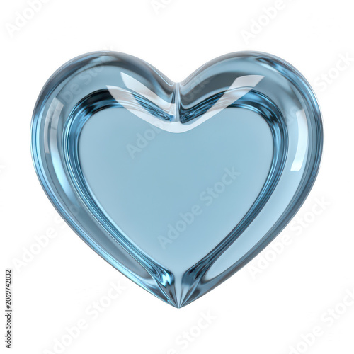 Shiny blue glass heart shape icon isolated on transparent background