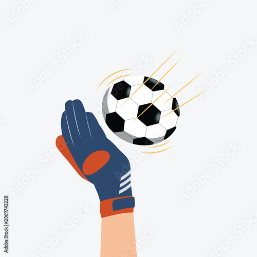 Goalkeeper hand catching a soccer ball in motion vector illustration