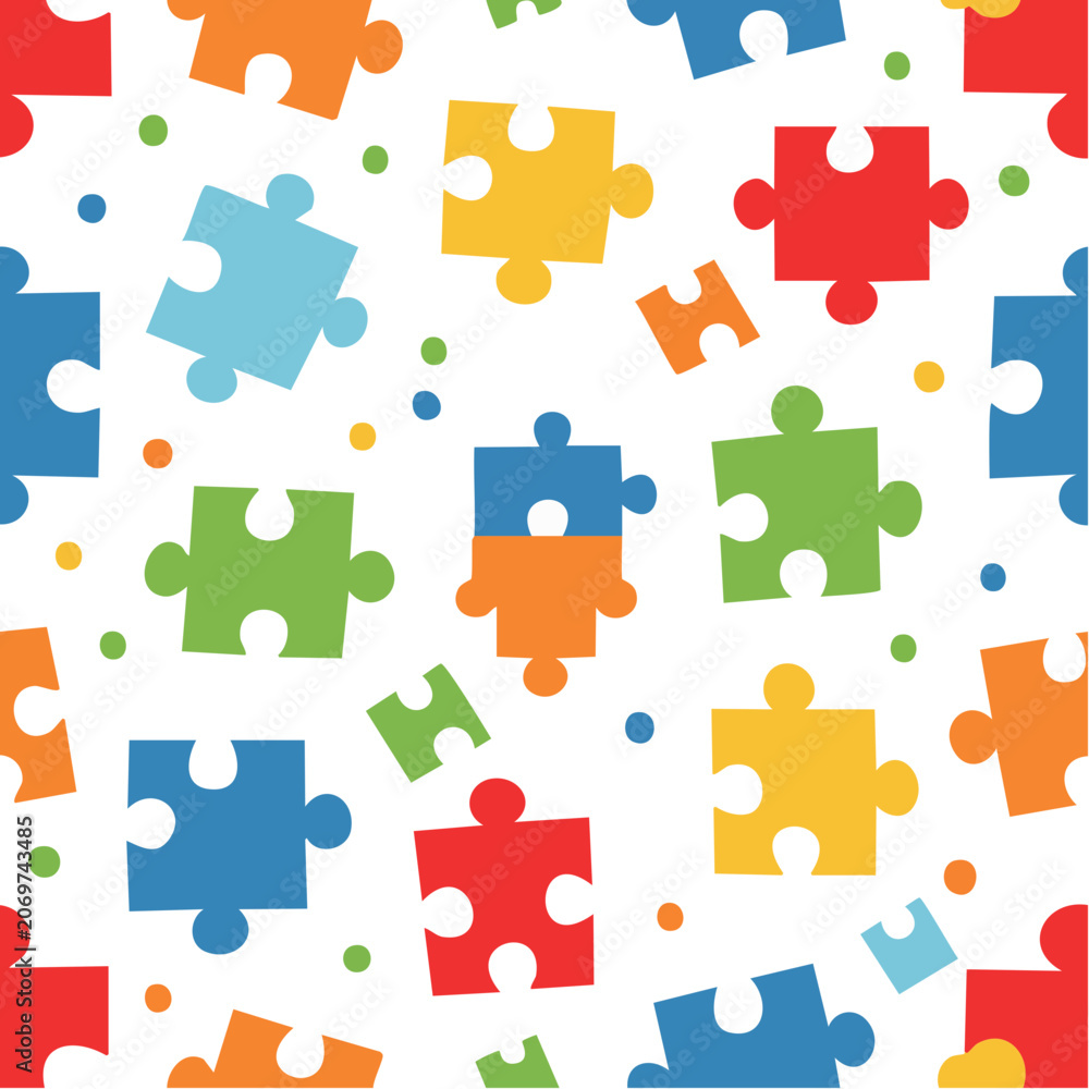 Naklejka premium Colorful puzzle pieces seamless pattern
