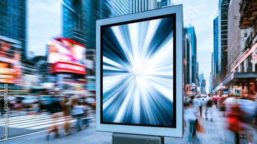Eye-catching Large Digital Signage Display in Urban Setting with Motion Blur of Surrounding Cityscape