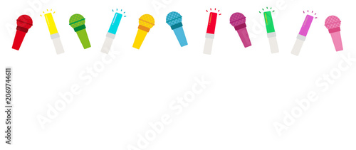 Tableau sur toile カラフルなマイクとペンライトのイラスト背景素材|デコレーション向け素材/Colorful microphone and penlight illustratio
