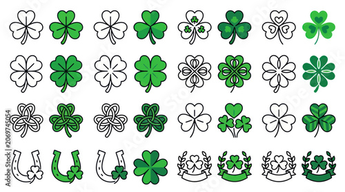 Принти на полотні St. patrick's day icons featuring clovers and lucky horseshoes