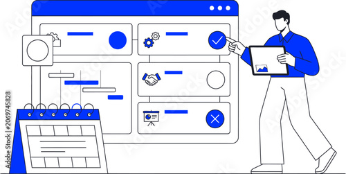 Business project management and planning with digital tools for web banner social media banner business presentation marketing meterial.