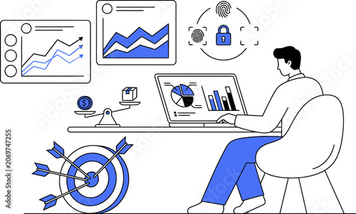 Business analytics and strategy with data visualization and security for web banner social media banner business presentation marketing meterial.