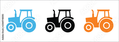 Fotografie Farm tractor icon set illustration, solid outline and sketch style collection, a