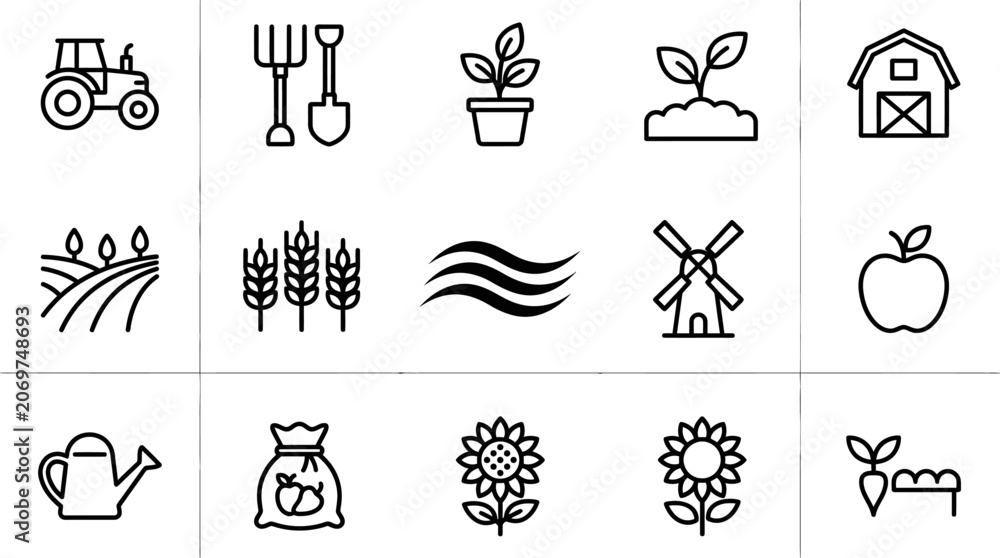 Fototapeta premium Agriculture farming icons and symbols.